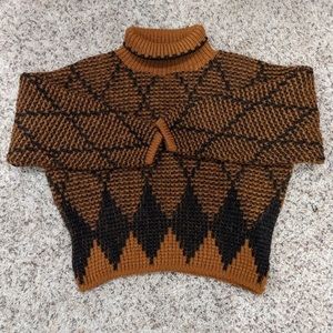 Vintage Chunky Diamond-Pattern Turtleneck Sweater sz M